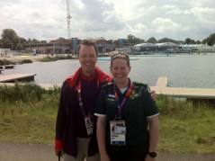 With Jo Jefferies at Eton Dorney. Jo has worked at an osteopath at Castle Osteopathic Clinic but here she's in her other role as a Thames Valley paramedic.